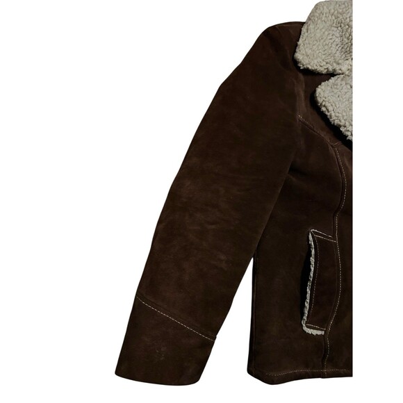 Genuine Leather Suede Brown Jacket Sherpa Lined Ranch Coat - Picture 6 of 12